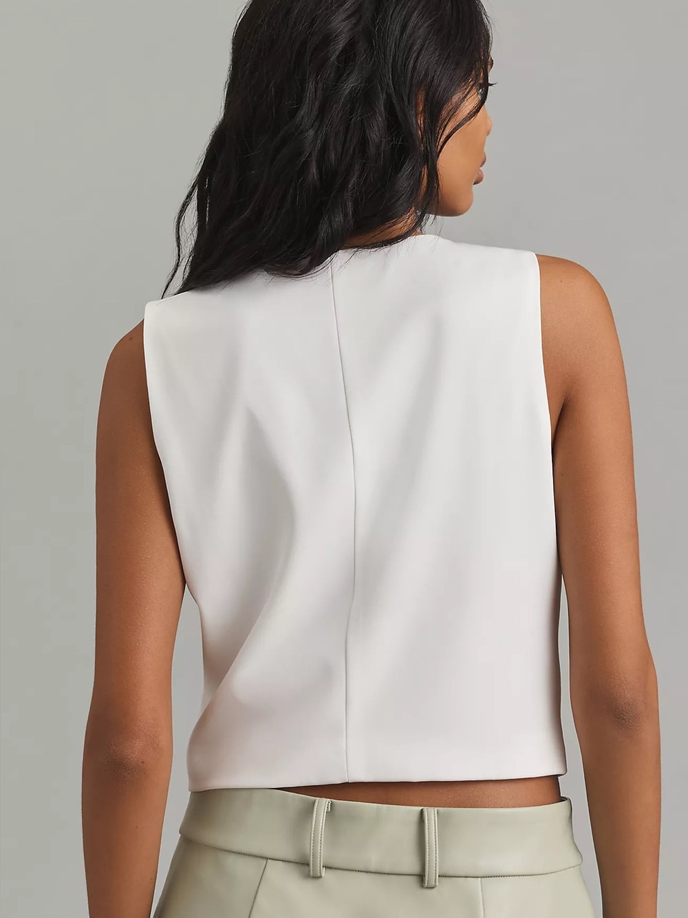 Anthropologie Flat White Sleeveless Tailored Vest Blouse Hidden Button Medium - Picture 4 of 9